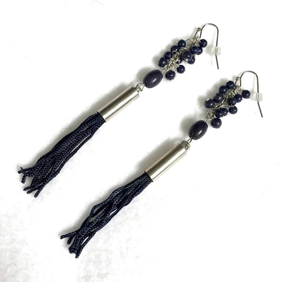 NEW Chico’s Navy Boho Tassel Earrings - Picture 1 of 3